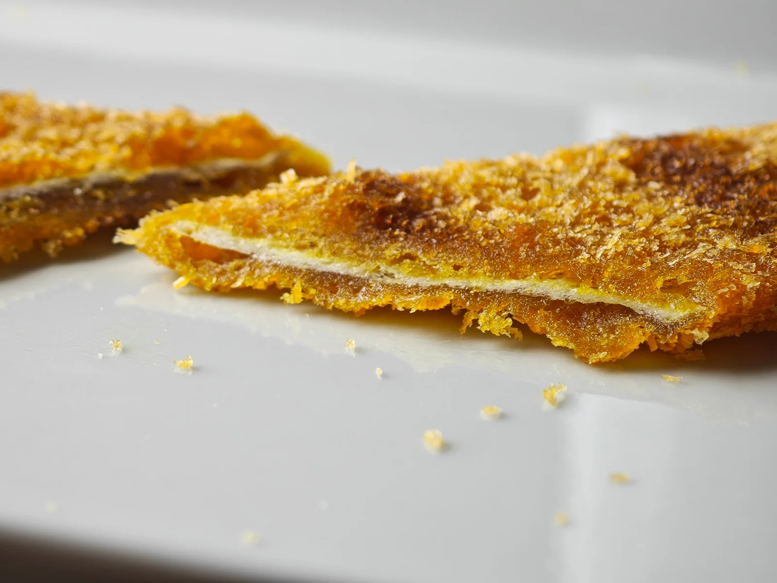Cross-section of Big Katsu showing coating and fish-surimi sheet