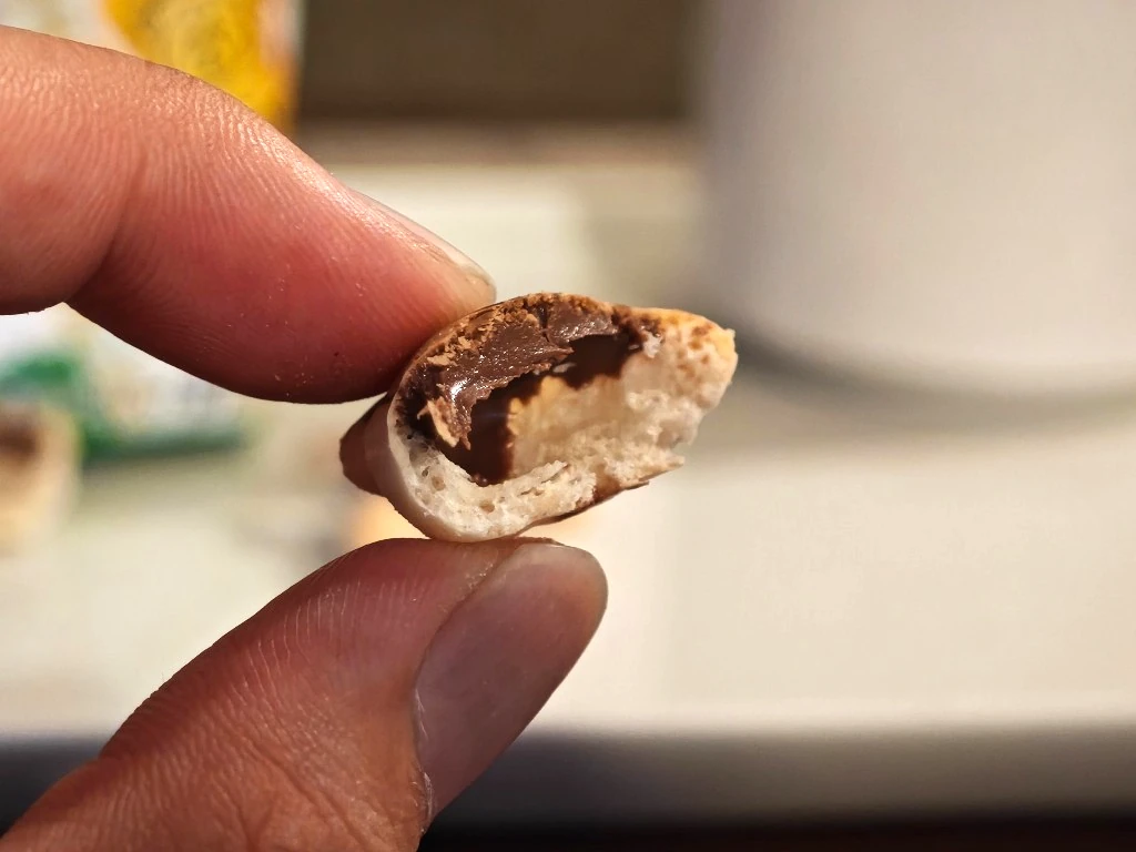 Bitten Koala's March showing the crisp shell and chocolate