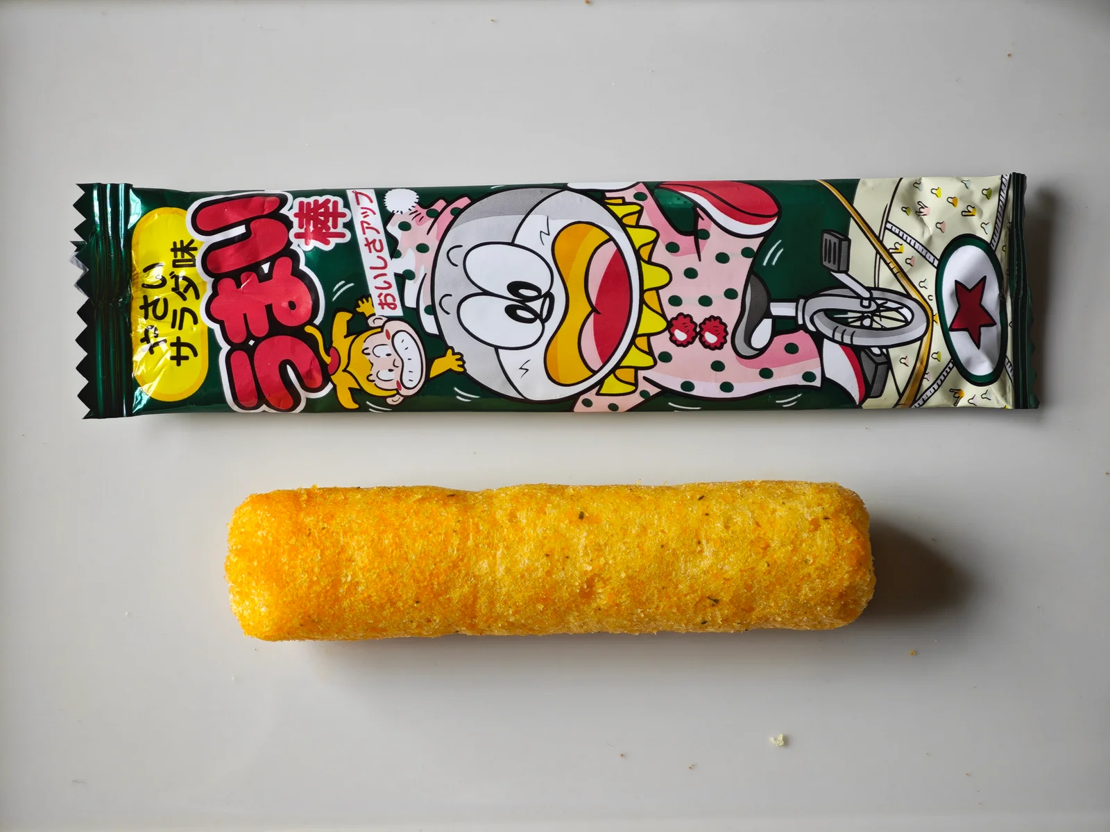 Yasai Salad Umaibo wrapper and unwrapped corn stick