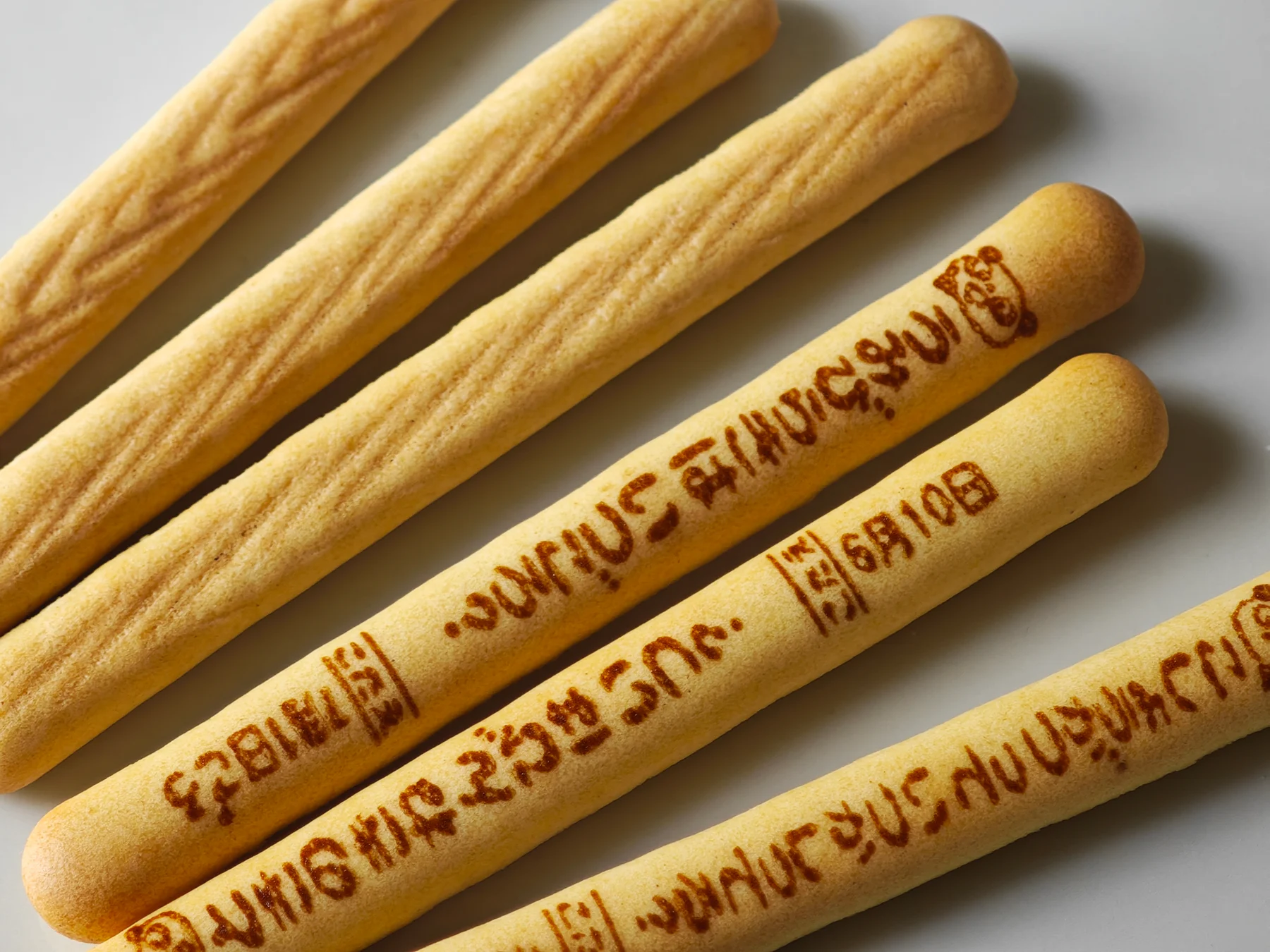 Six Yan Yan cracker sticks, three printed with Japanese questions