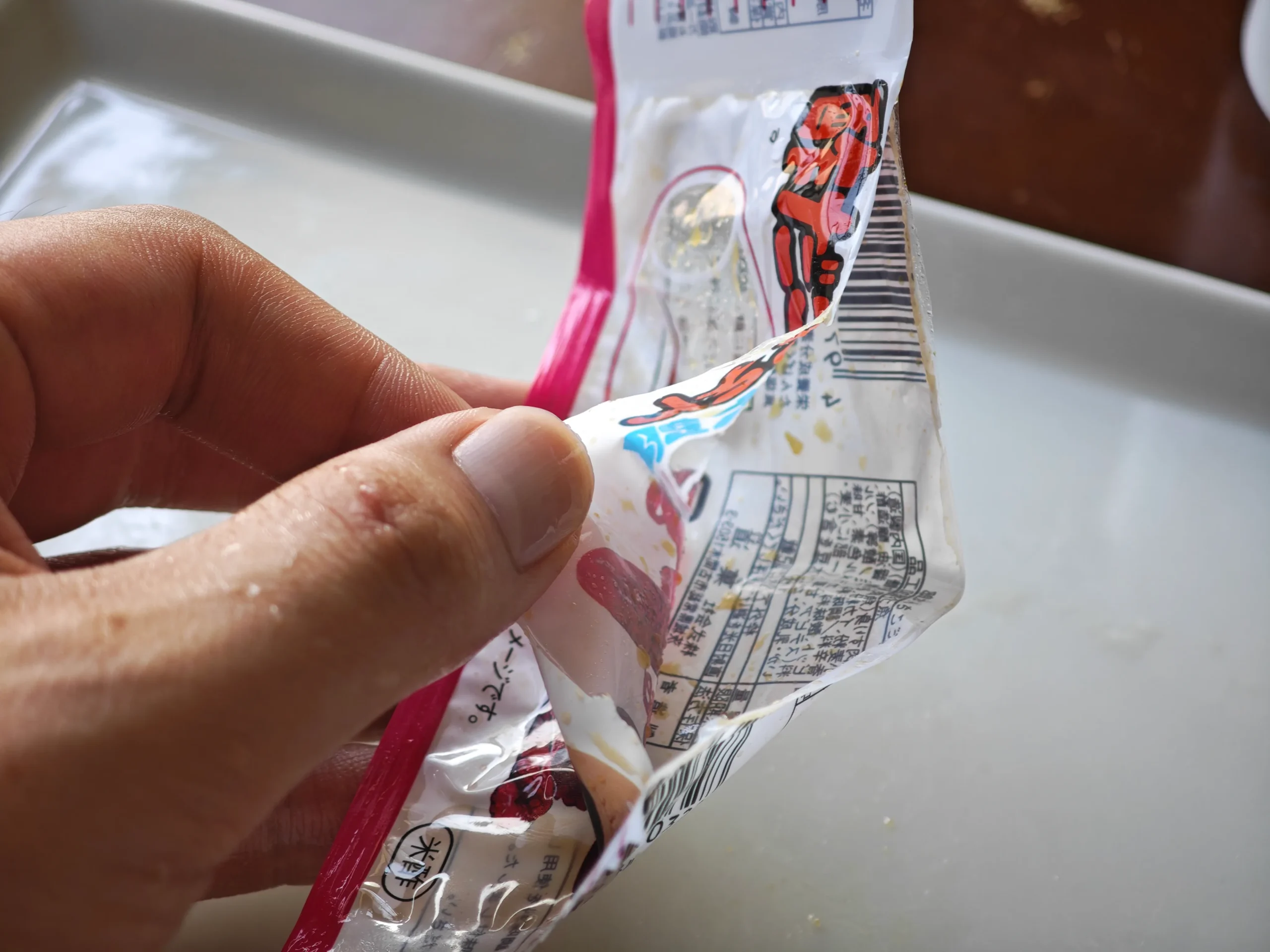 Sudako pack opened with juice remaining