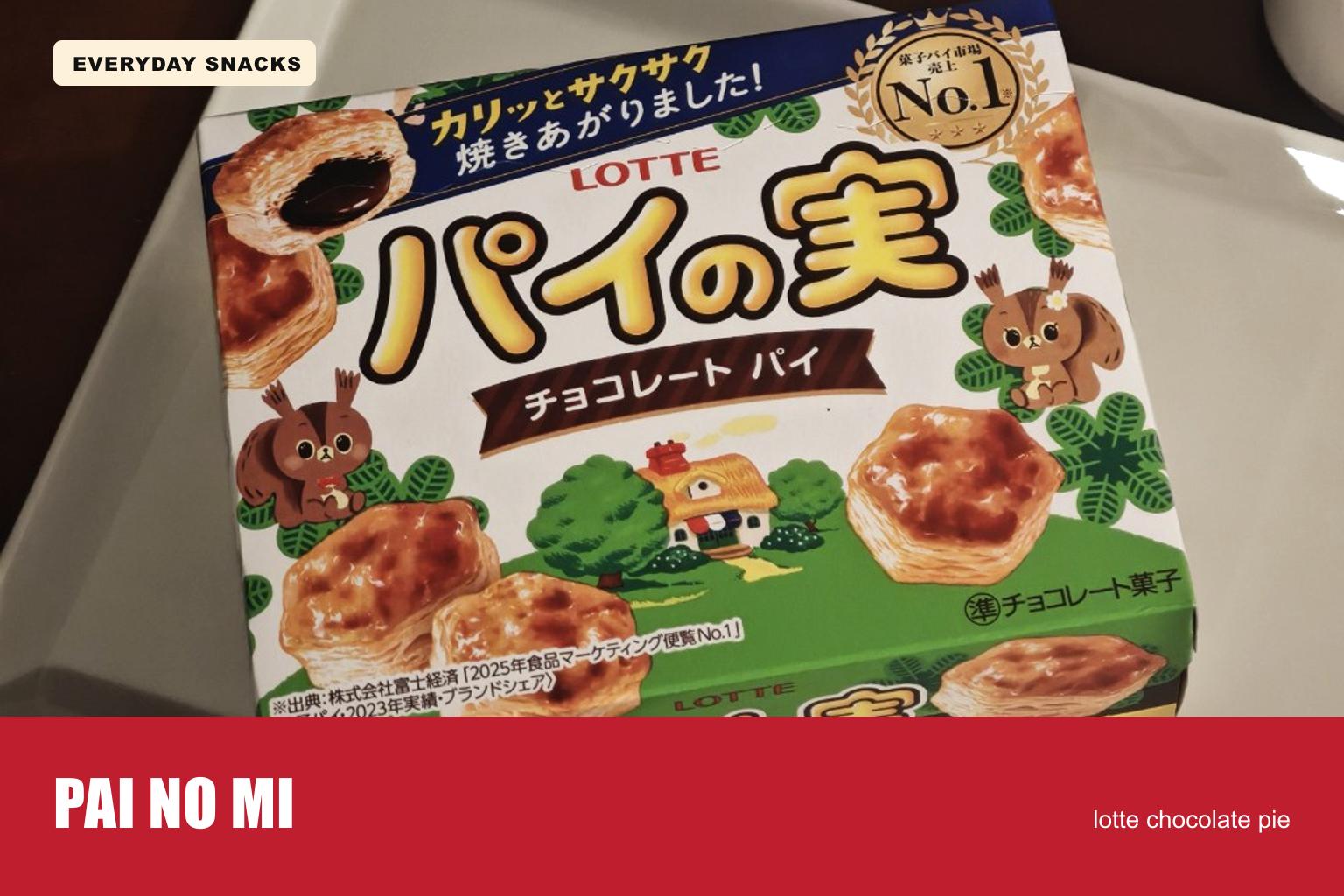Pai no Mi Everyday Snacks thumbnail with Lotte box on a white plate